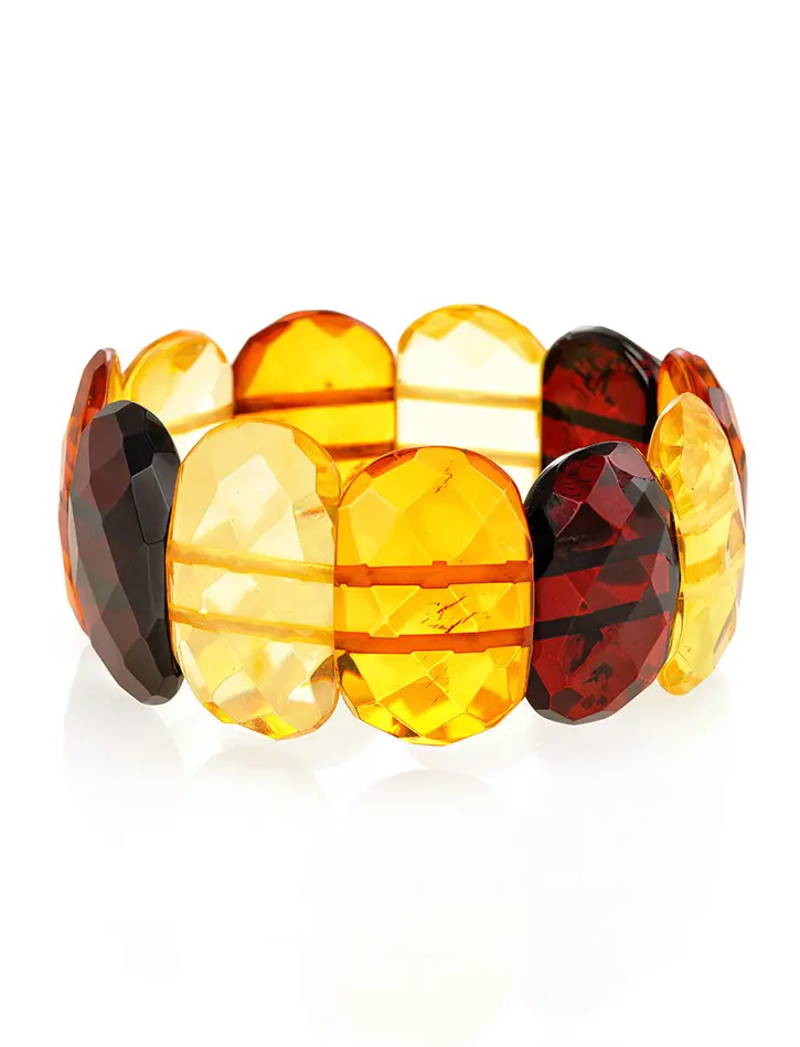 картинка Яркий нарядный браслет из натурального балтийского янтаря «Гранёные пластинки» в онлайн магазине