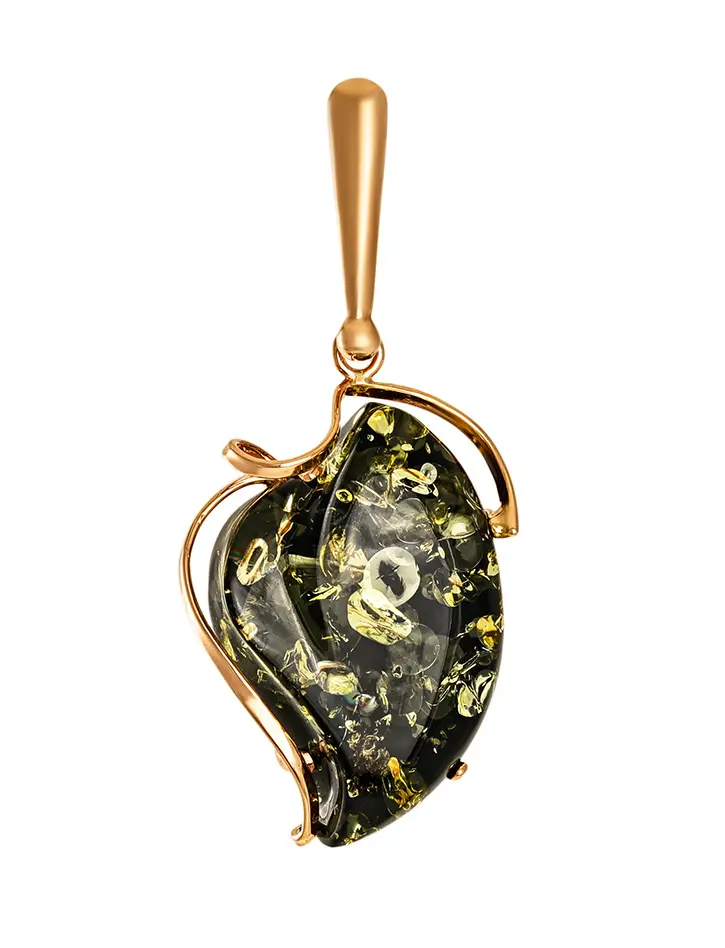 картинка Изысканная золотая подвеска с натуральным зелёным янтарём «Риальто» в онлайн магазине