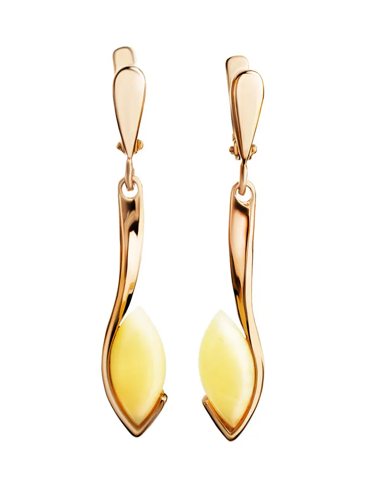 картинка Нежные серьги «Адажио» из позолоченного серебра с натуральным янтарём медового цвета в онлайн магазине