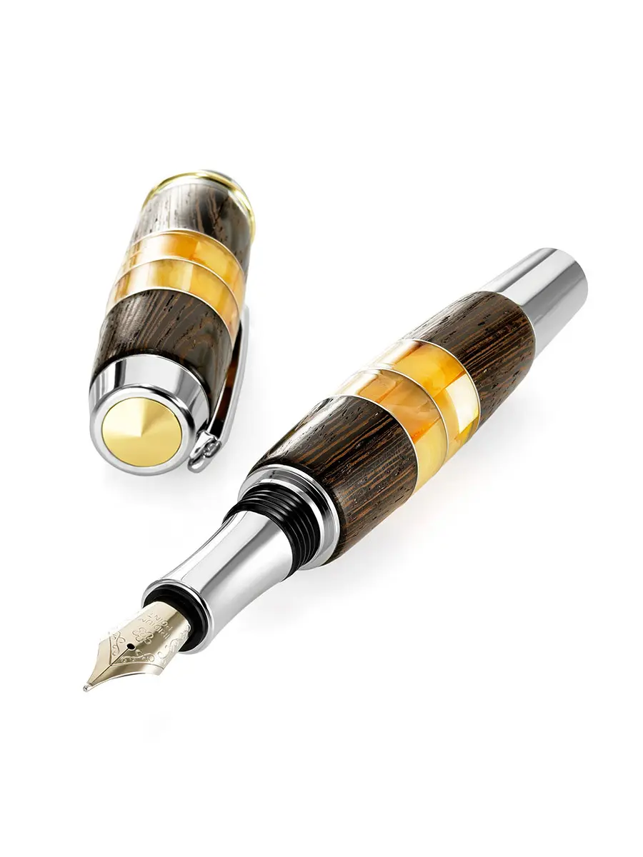 картинка Перьевая ручка в корпусе из древесины венге и янтаря в онлайн магазине