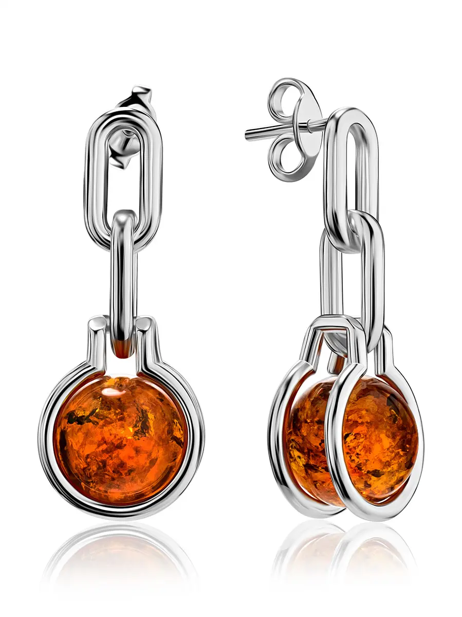 картинка Оригинальные серьги из серебра и янтаря коньячного цвета «Монмартр» в онлайн магазине
