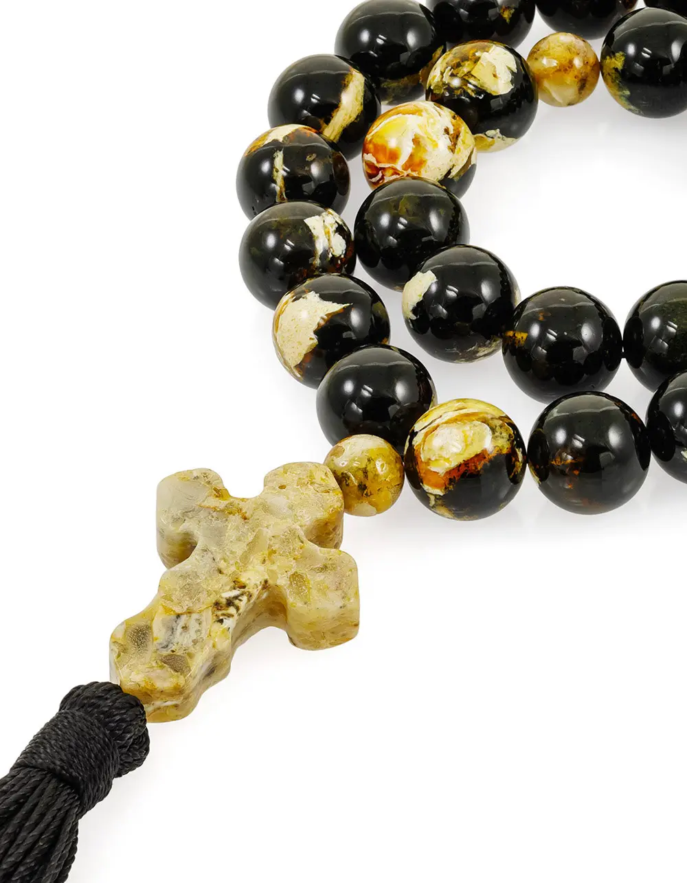 картинка Православные чётки с натуральным янтарём «Далматин чёрный» в онлайн магазине