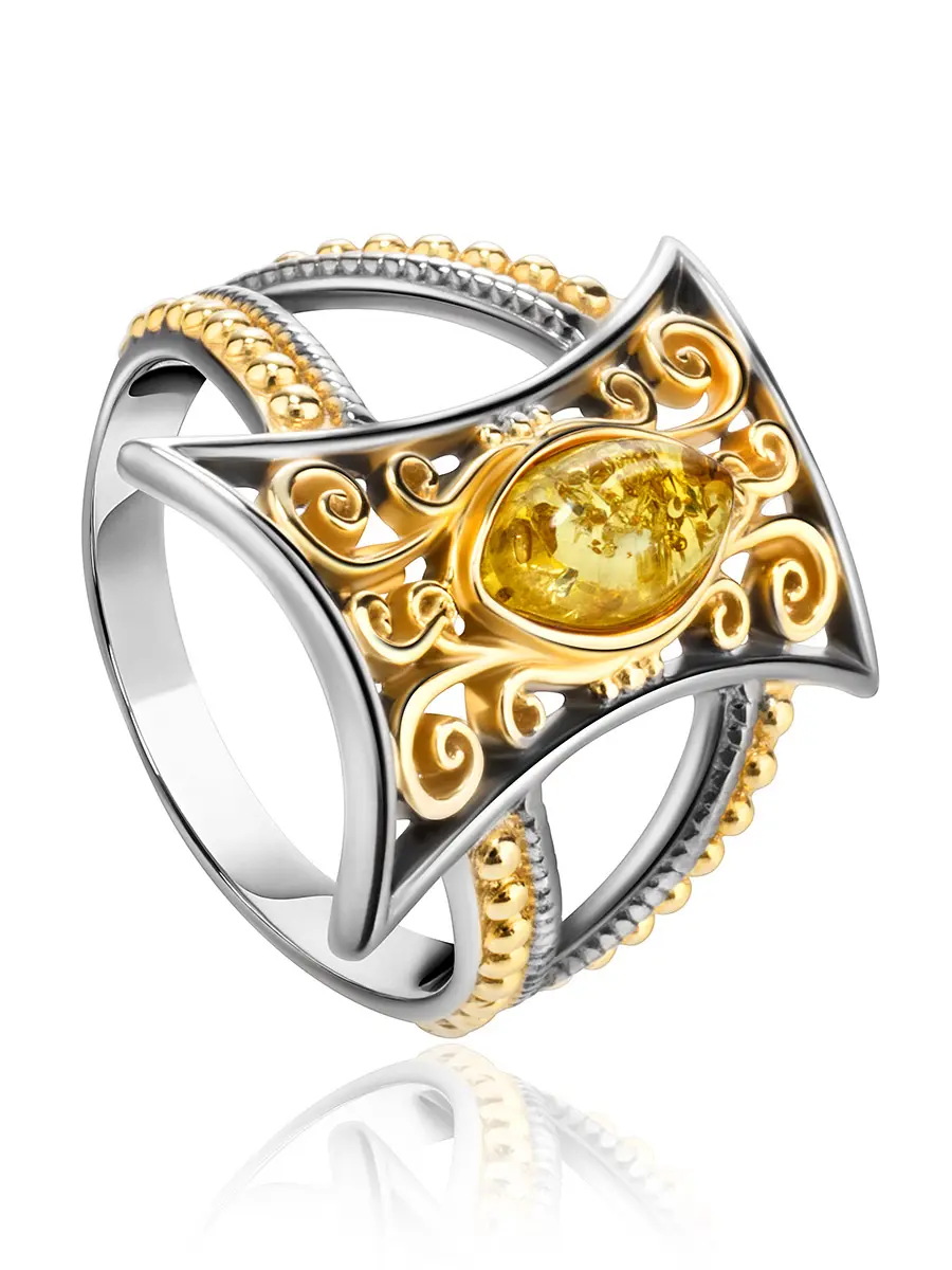 картинка Красивое ажурное кольцо «Арабеска» из лимонного янтаря в онлайн магазине
