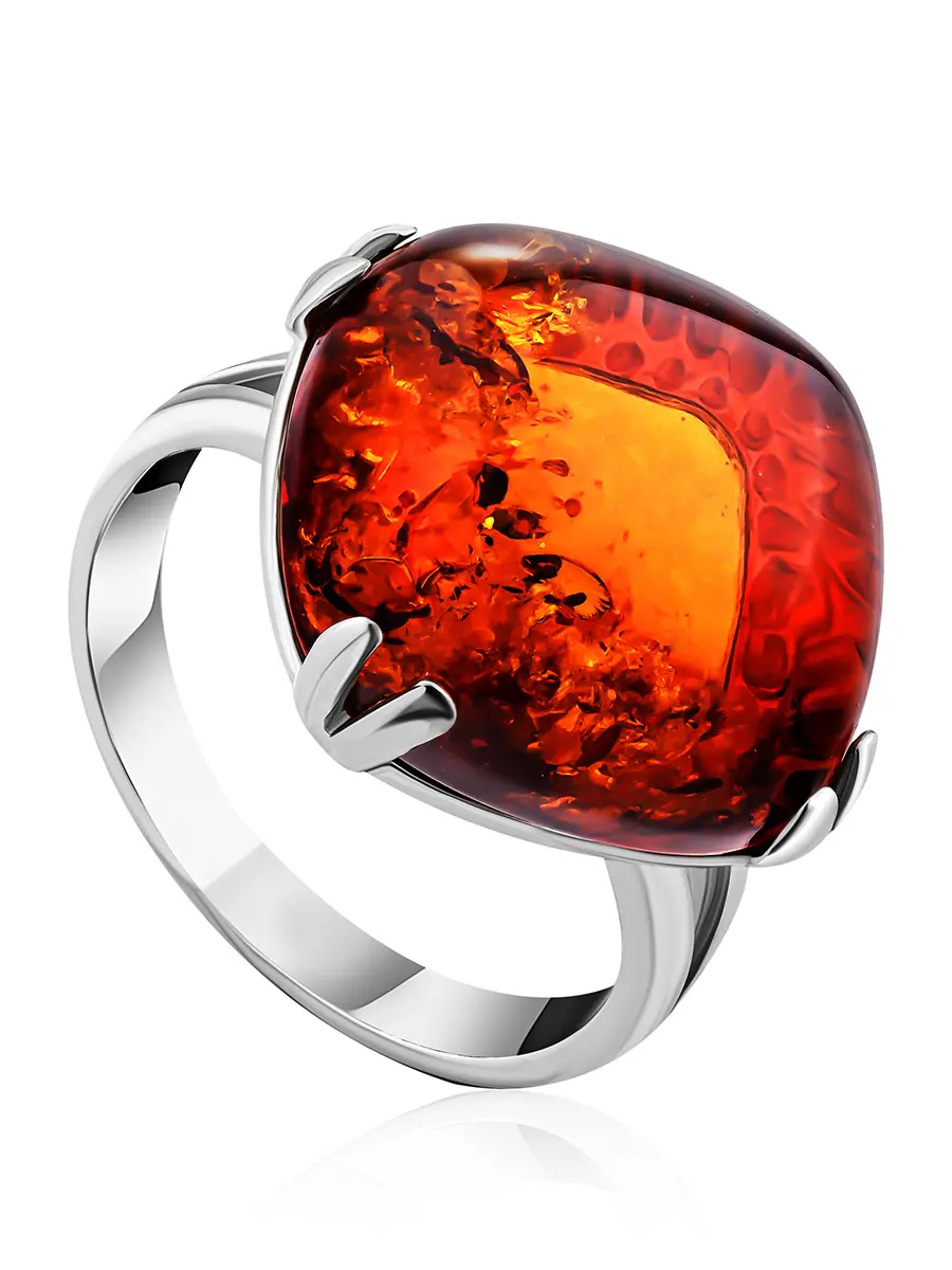 картинка Серебряное кольцо с натуральным янтарем коньячного цвета «Византия» крупное в онлайн магазине
