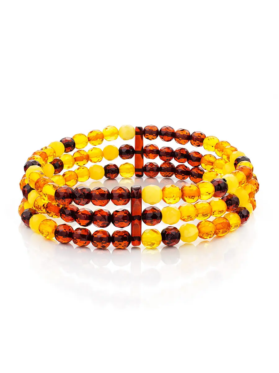 картинка Яркий пёстрый браслет из натурального цельного янтаря «Карамель алмазная разноцветная» в онлайн магазине