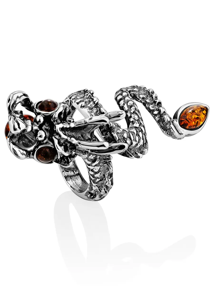 картинка Эффектное кольцо «Дракон» из натурального янтаря в онлайн магазине