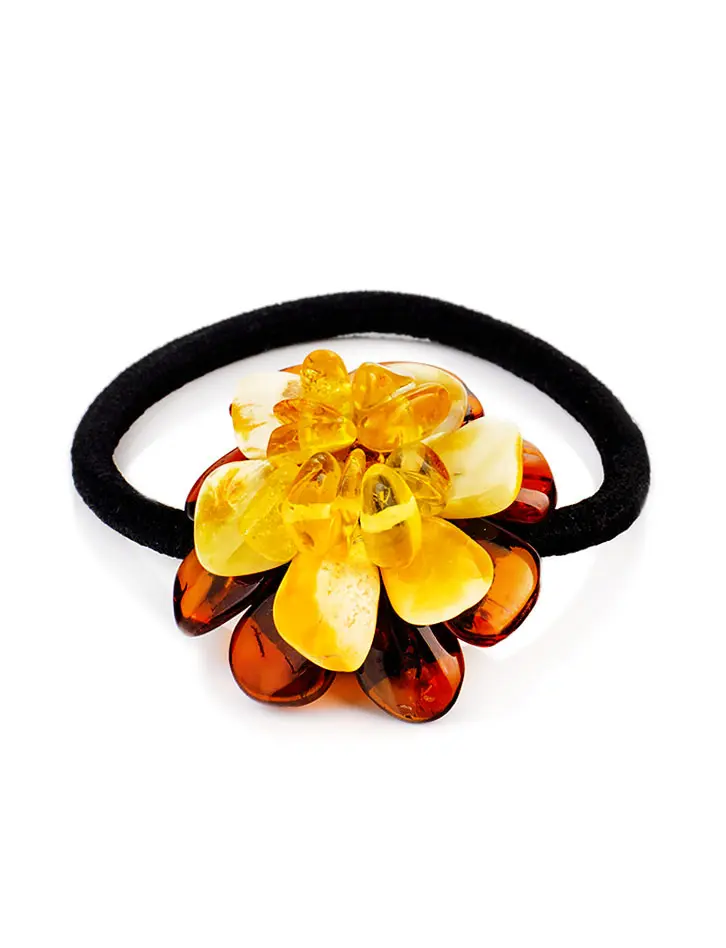 картинка Нарядная резинка для волос с цветочком из натурального балтийского янтаря в онлайн магазине
