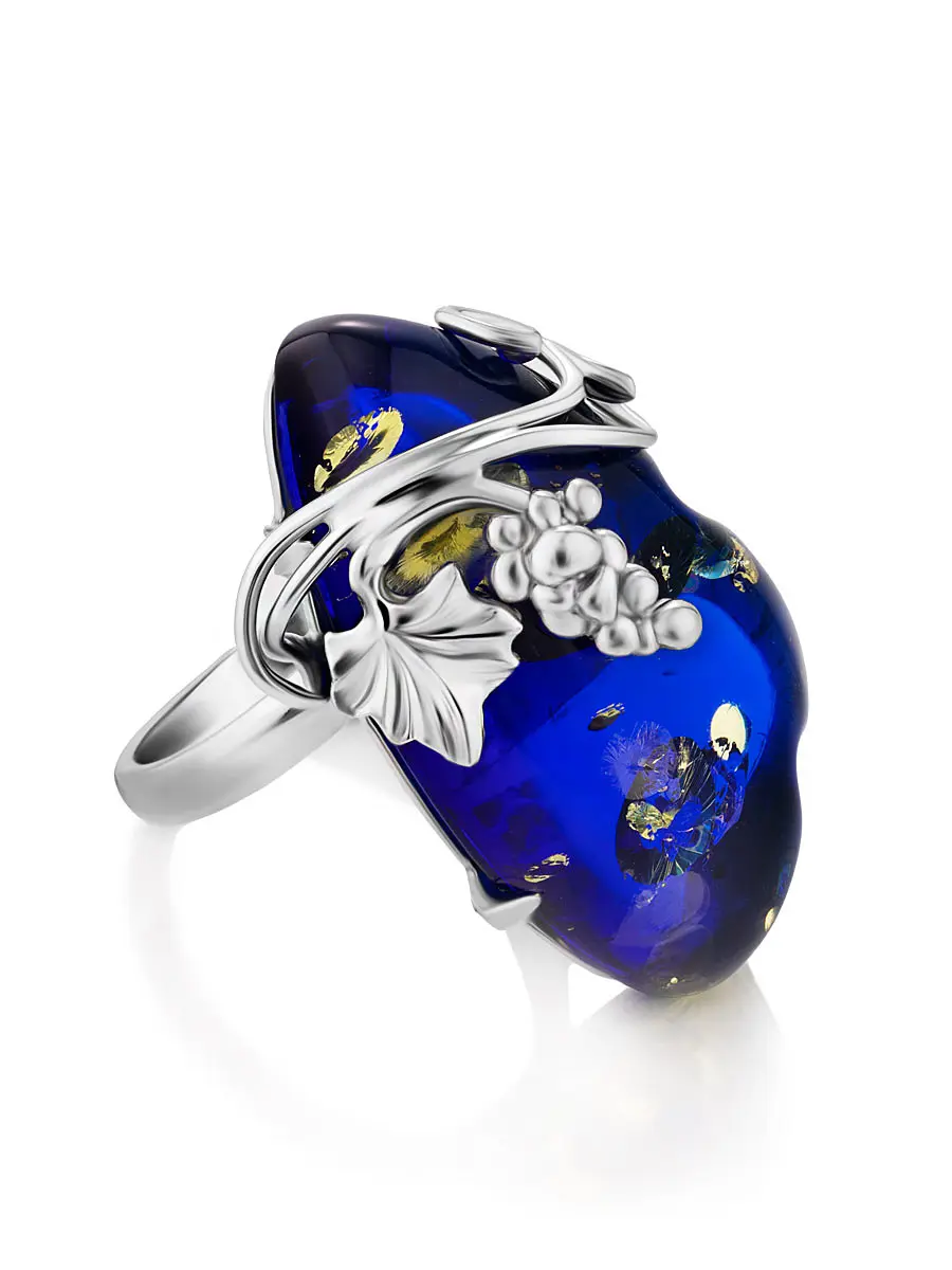 картинка Необычное кольцо с синим янтарём «Версаль» в онлайн магазине