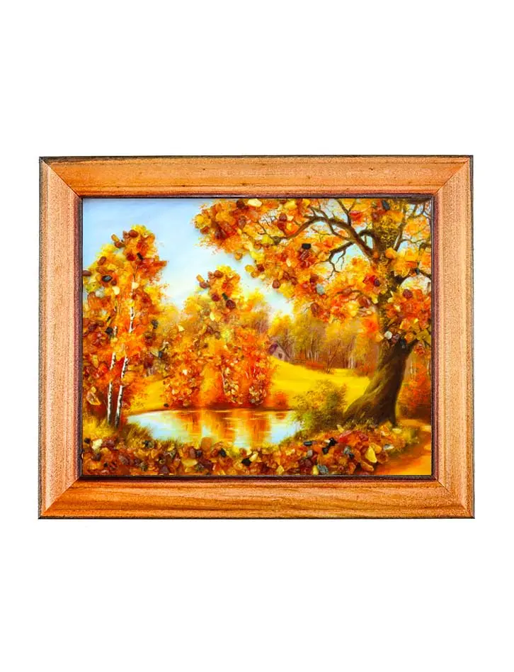 картинка «Монастырская осень». Небольшая картина в тёплых тонах с янтарём 15 см (В) х 17 см (Ш) в онлайн магазине