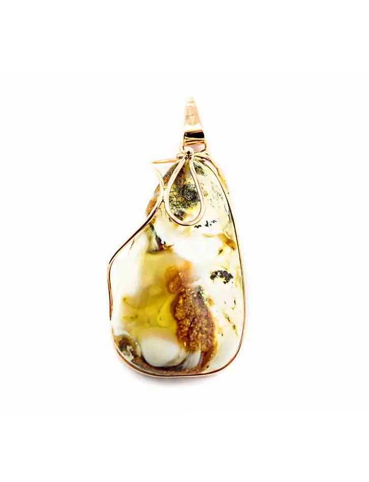 картинка Кулон из красивого живописного янтаря в золоте в онлайн магазине