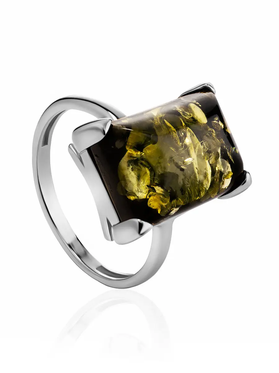 картинка Стильное кольцо в геометрическом дизайне из янтаря «Прямоугольник» в онлайн магазине