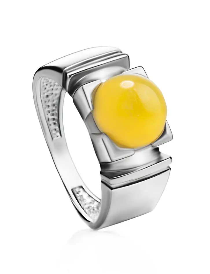картинка Стильное кольцо с янтарём медового цвета «Рондо» в онлайн магазине