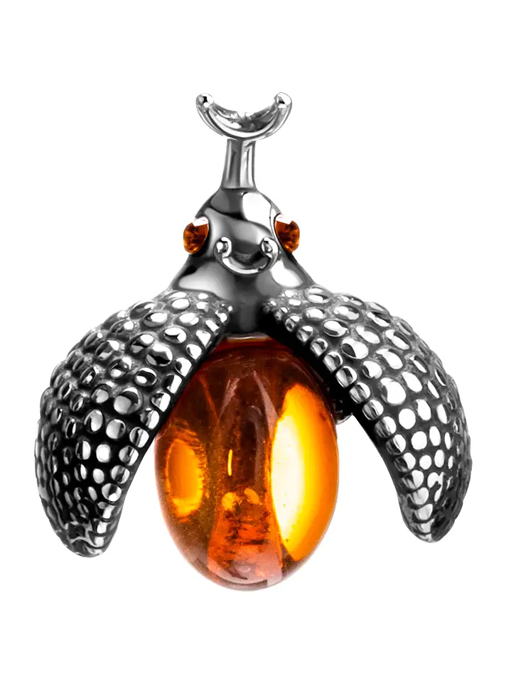 картинка Миниатюрный серебряный кулон с коньячным янтарём «Божья коровка» в онлайн магазине