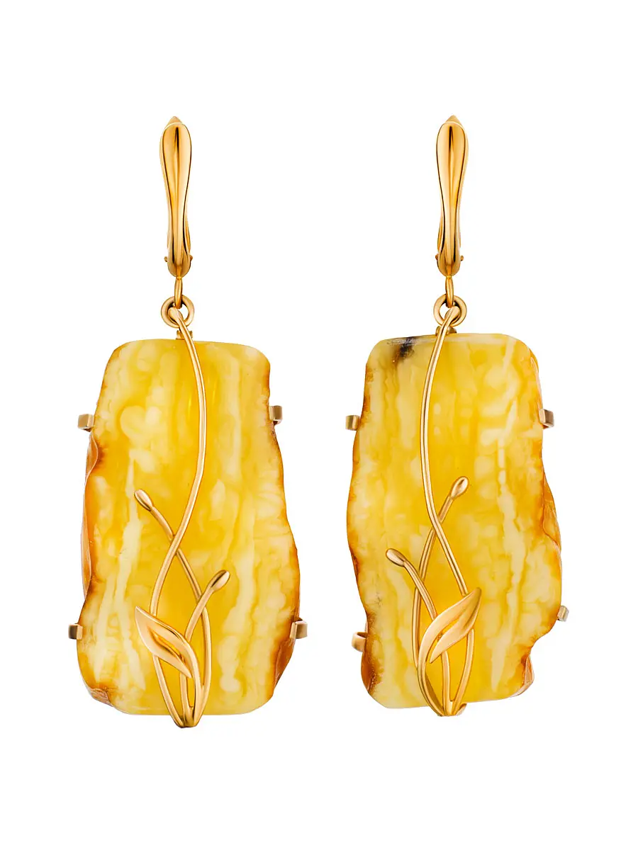 картинка Серьги «Версаль» из золота с натуральным янтарём медового цвета в онлайн магазине