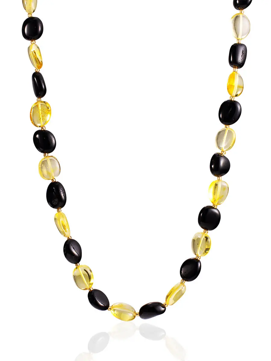 картинка Бусы из натурального балтийского янтаря лимонного и вишнёвого цветов «Оливка» в онлайн магазине