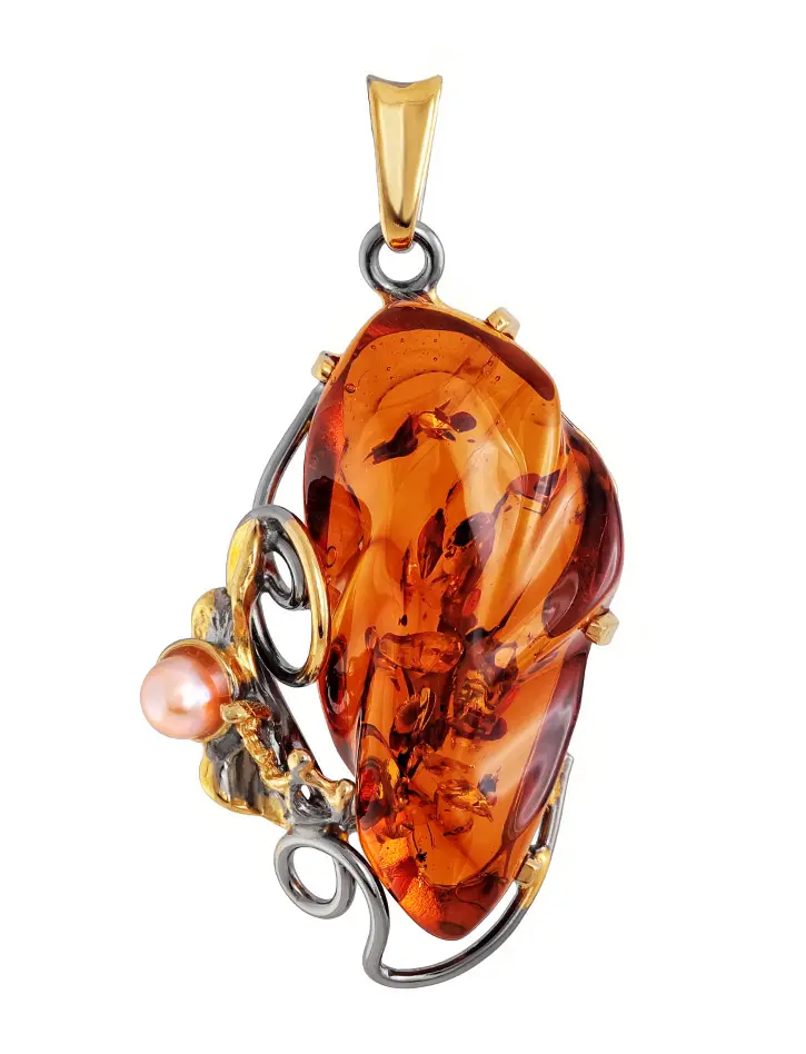 картинка Роскошная подвеска из натурального янтаря в золочённой оправе «Версаль» в онлайн магазине