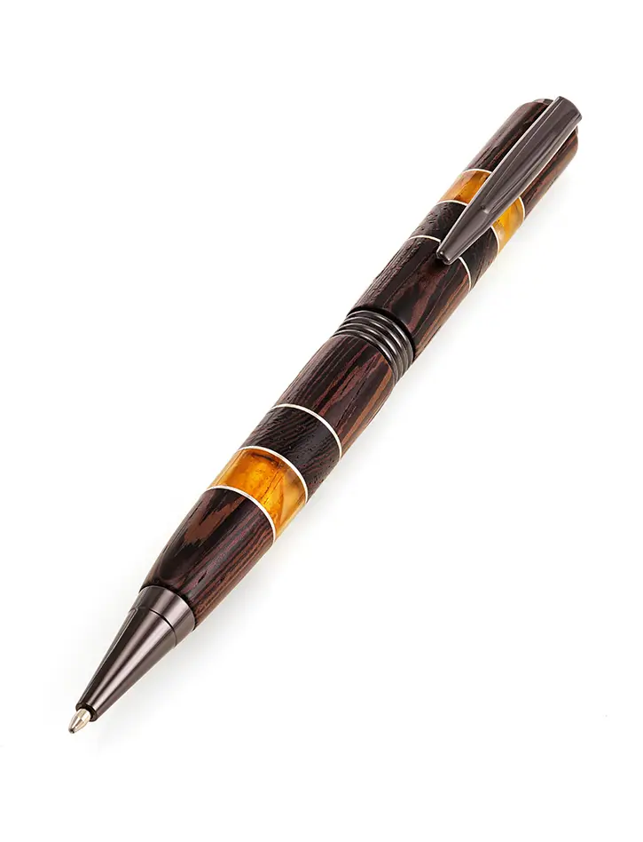 картинка Стильная ручка из древесины венге с янтарными вставками в онлайн магазине