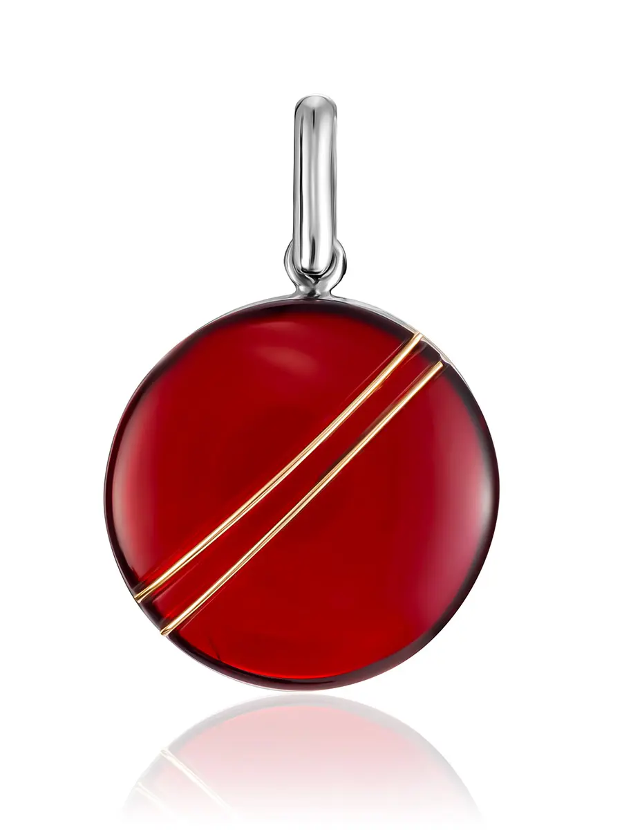 картинка Стильный кулон из янтаря алого цвета «Сангрил» в онлайн магазине