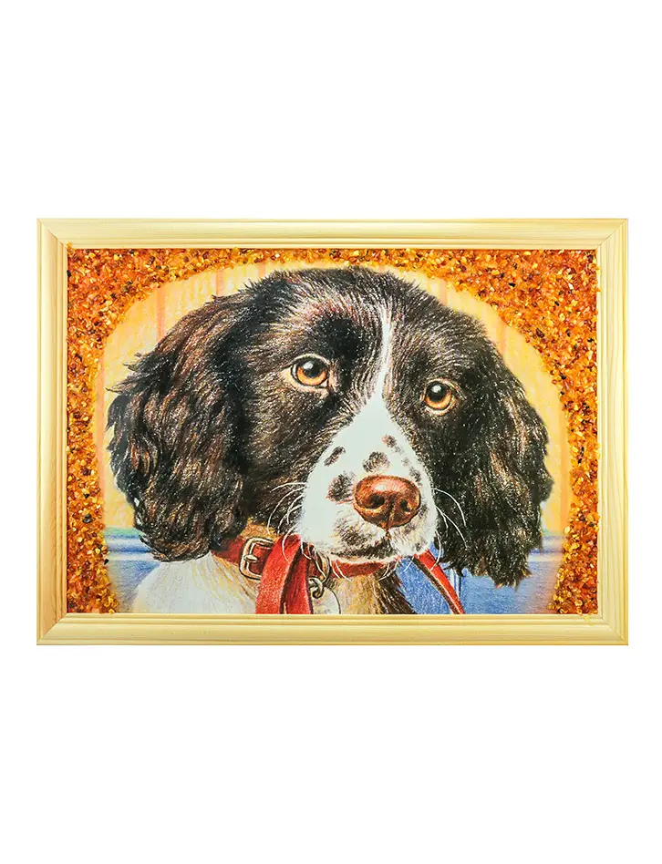 картинка Украшенная янтарём горизонтальная картина с собакой в онлайн магазине