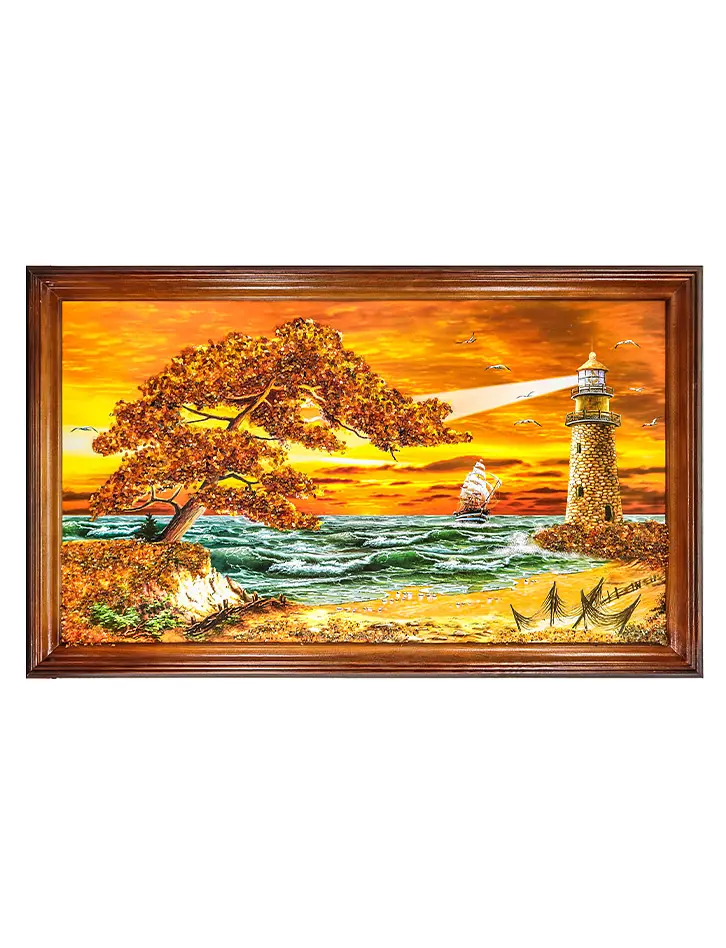 картинка Яркая картина, украшенная натуральным янтарём «Огненный закат» в онлайн магазине