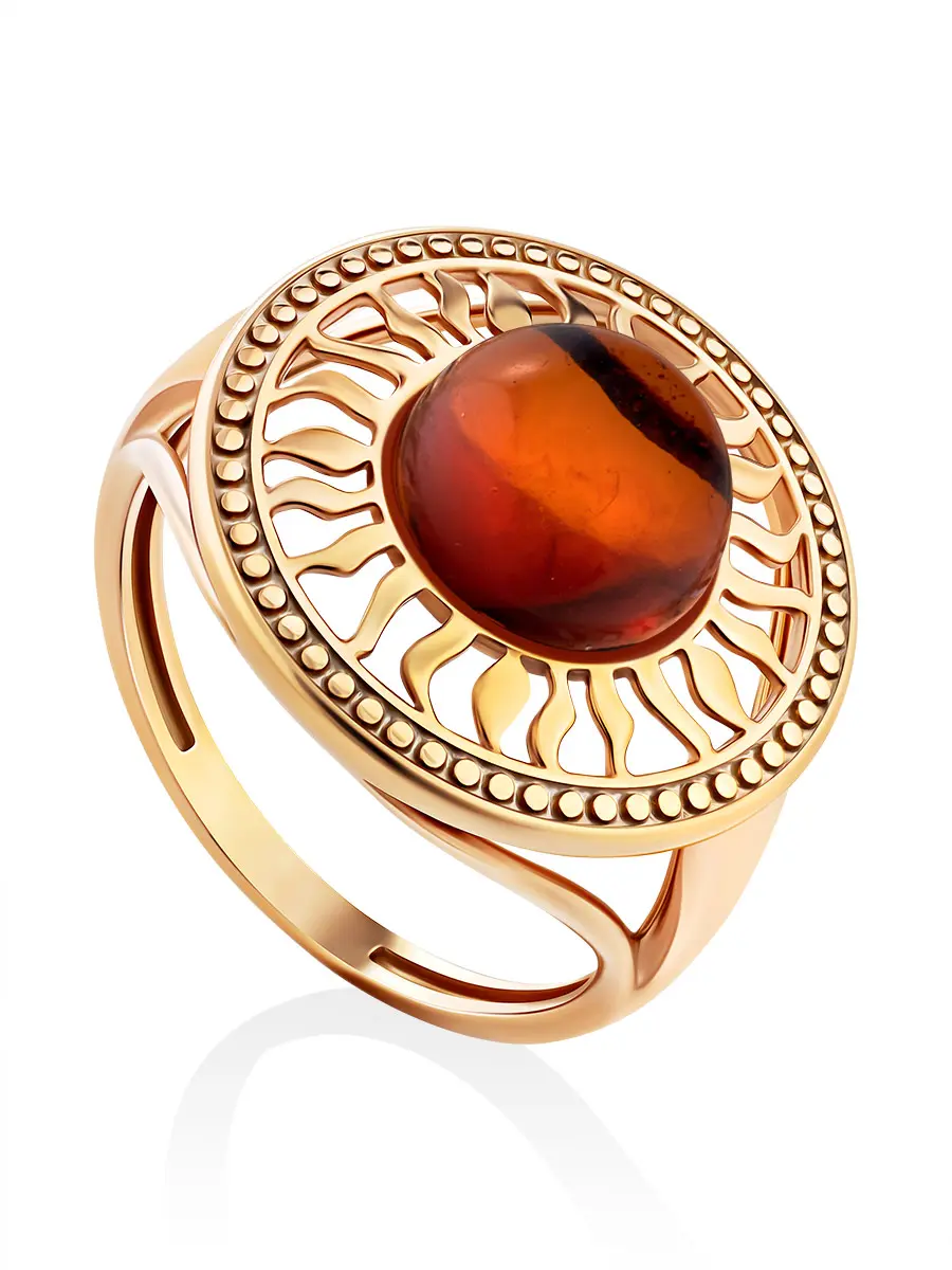 картинка Изящное кольцо из золоченного серебра и коньячного янтаря «Парнас» в онлайн магазине