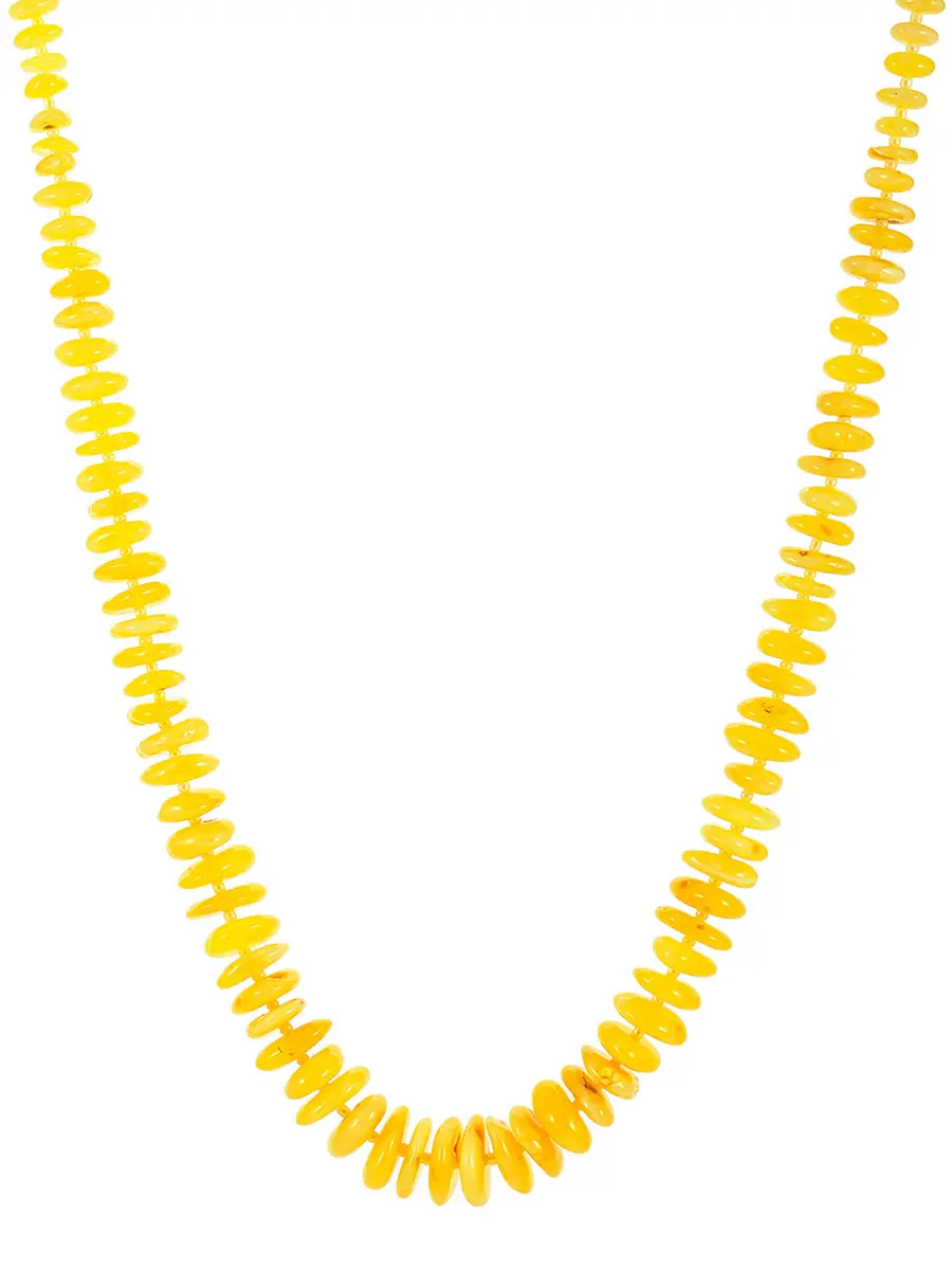 картинка Бусы из натурального янтаря светло-медового цвета «Шайбы глянцевые» с бисером в онлайн магазине