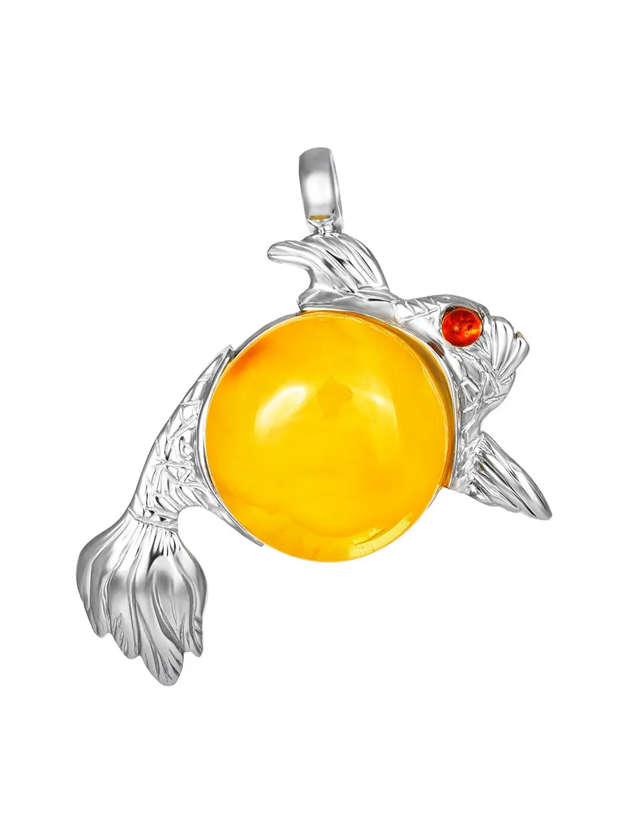 картинка Яркий кулон из натурального медового янтаря «Рыбка» в онлайн магазине