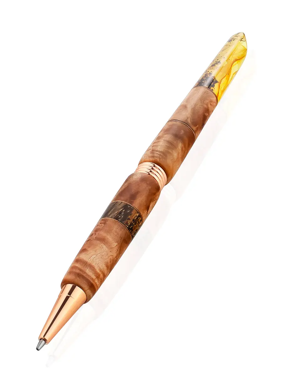 картинка Ручка из дерева и натурального янтаря с поворотным механизмом в онлайн магазине