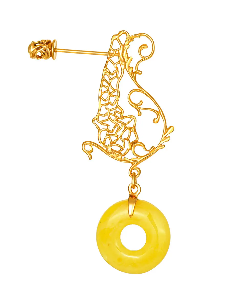 картинка Изумительная нежная брошь «Донат» с натуральным медовым янтарём в онлайн магазине