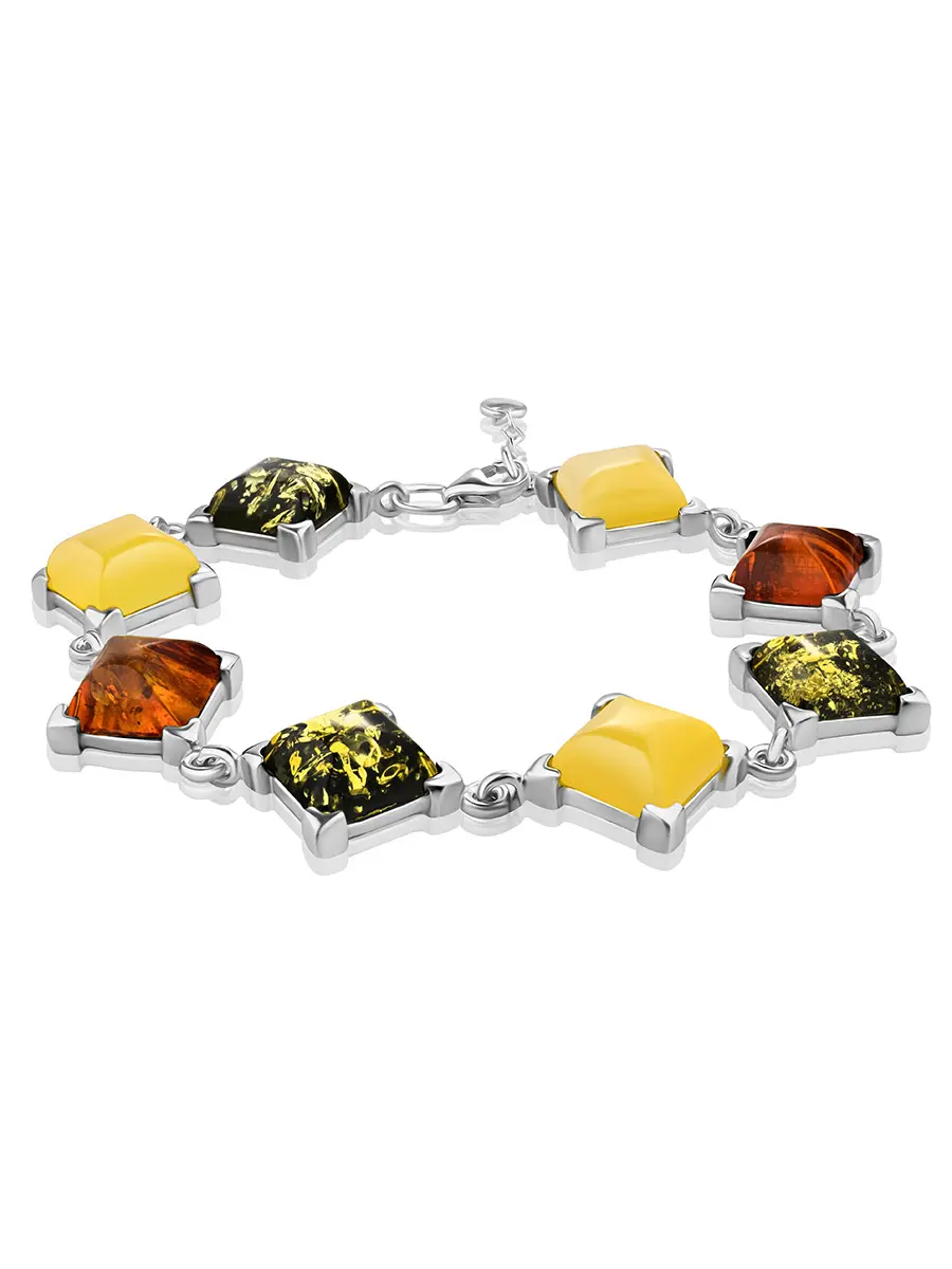 картинка Яркий браслет на застежке с натуральным янтарём разных цветов «Афина» в онлайн магазине