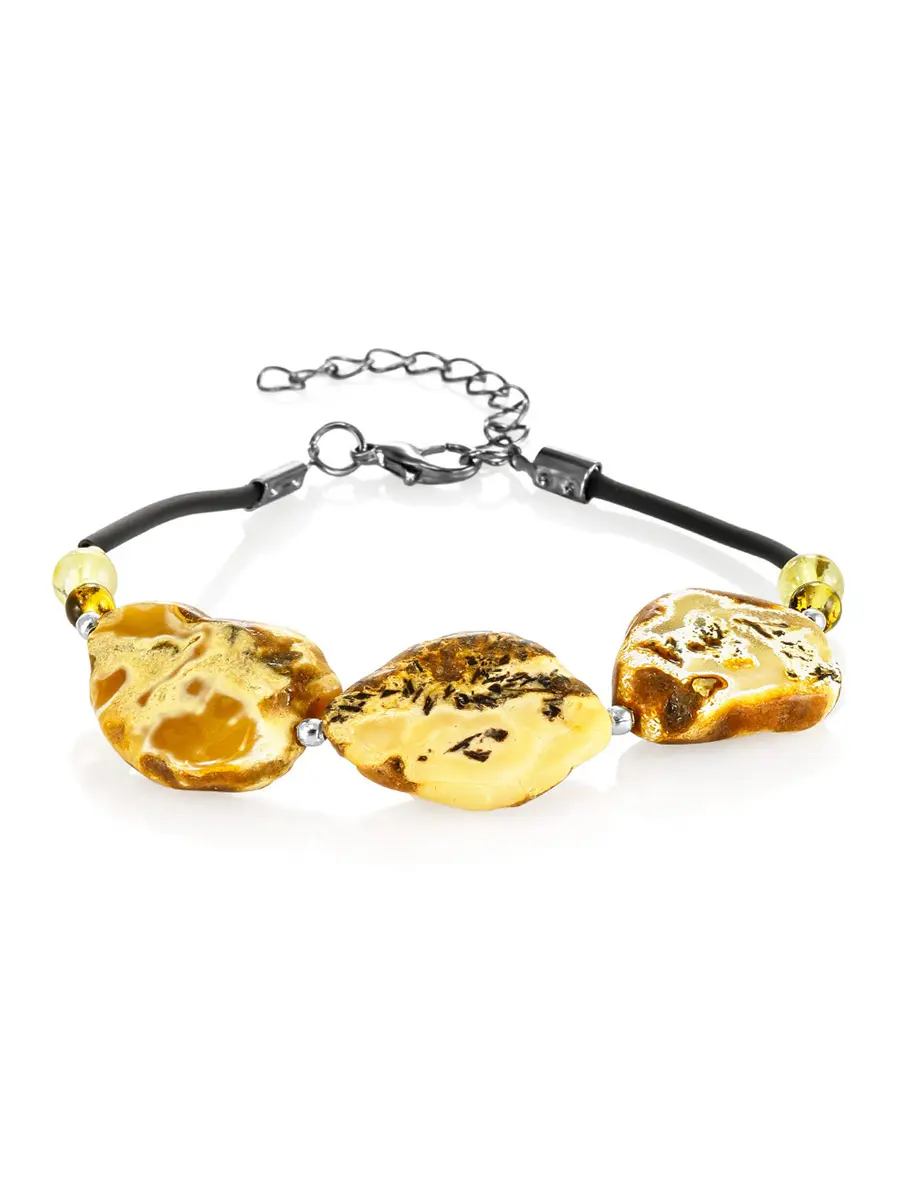 картинка Браслет «Тринидад» с натуральным янтарём с природной текстурой в онлайн магазине