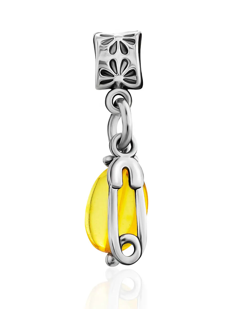 картинка Подвеска-шарм с натуральным лимонным янтарём «Булавка» в онлайн магазине