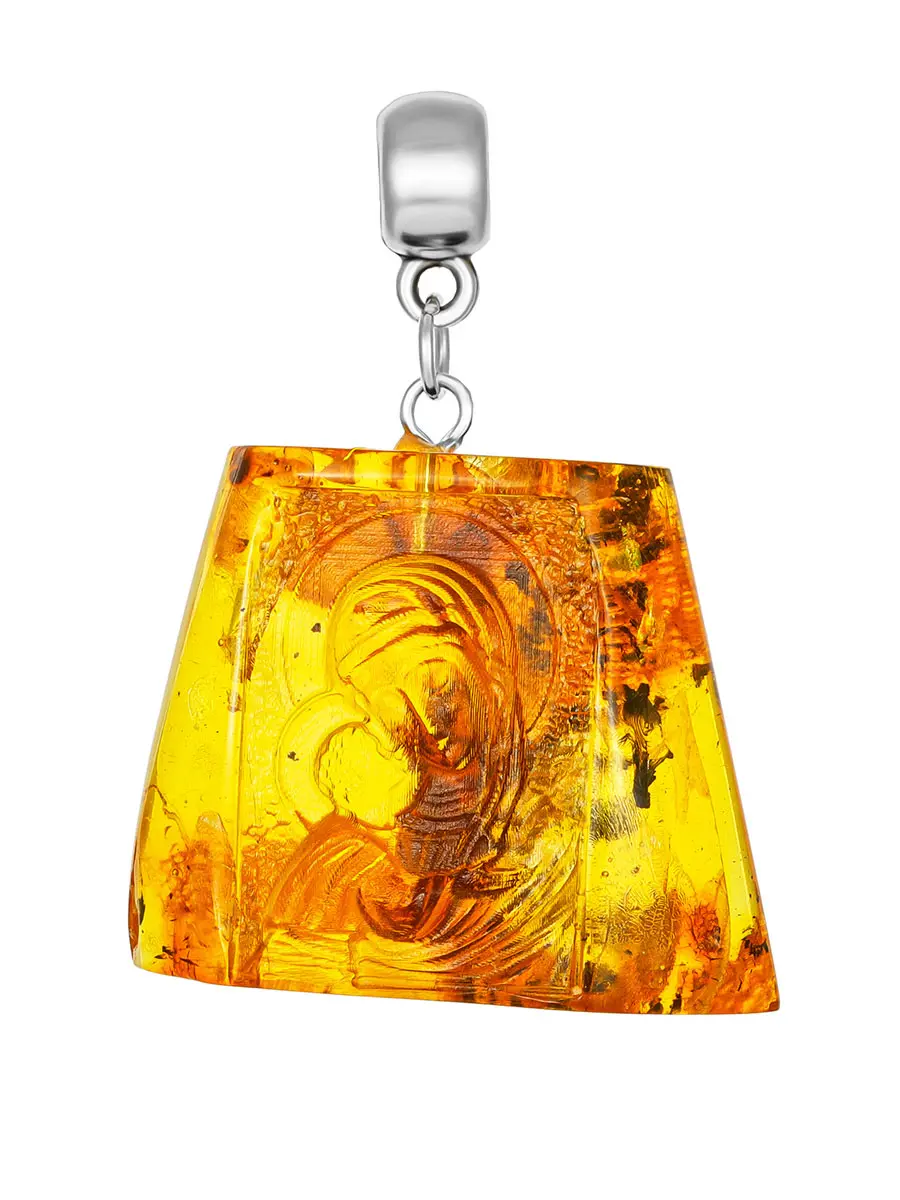 картинка Небольшая янтарная подвеска с резьбой «Игоревская Богоматерь» в онлайн магазине