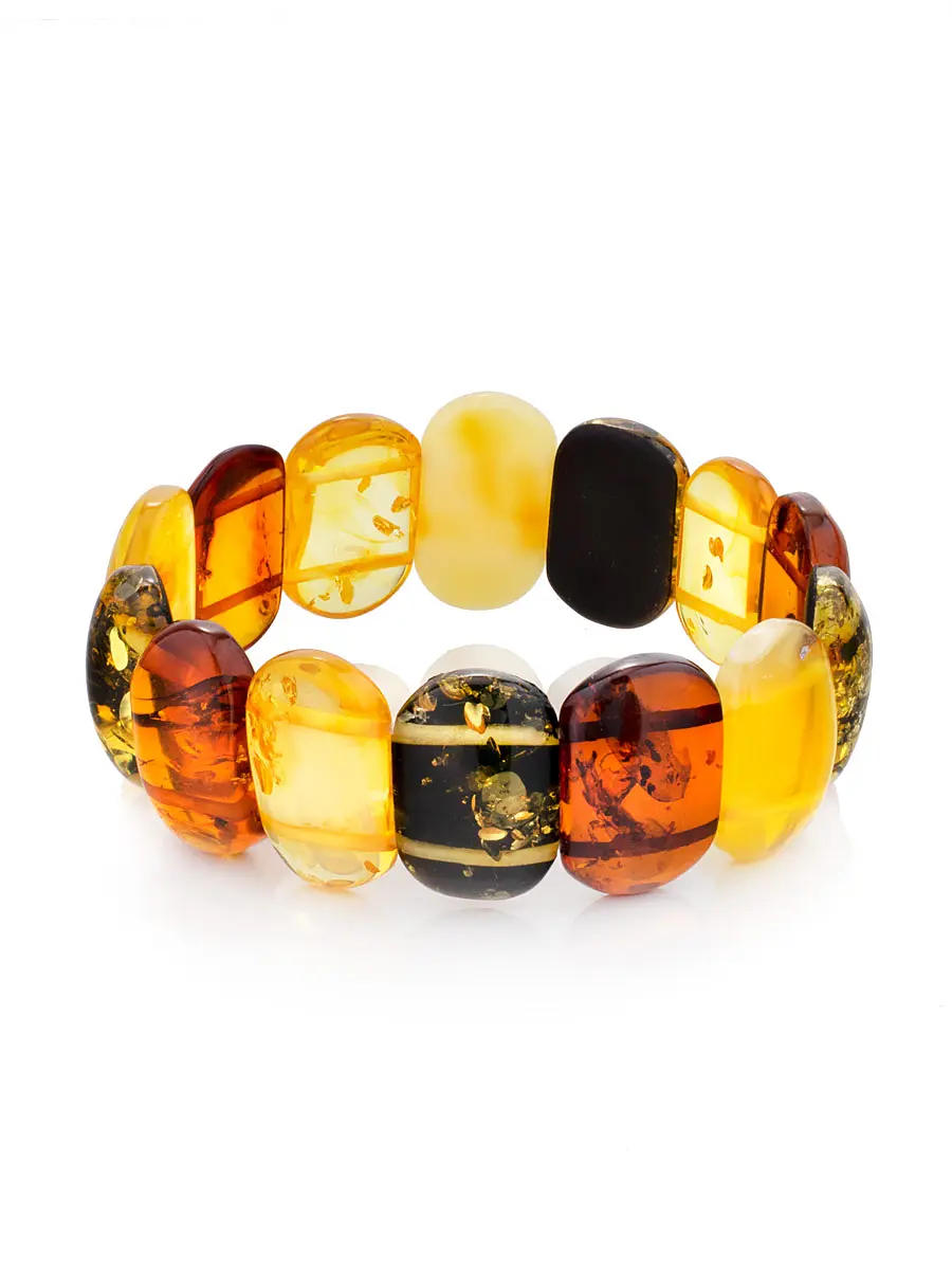 картинка Яркий стильный браслет из натурального балтийского янтаря «Пестрый» в онлайн магазине