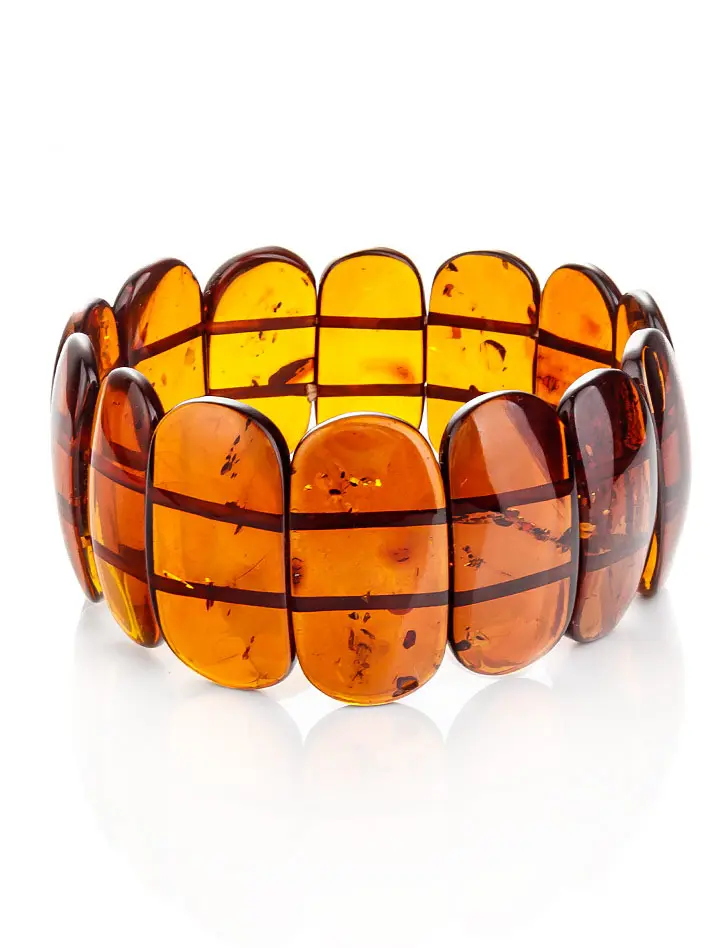 картинка Элегантный браслет из натурального цельного янтаря коньячного цвета «Пластинки» в онлайн магазине