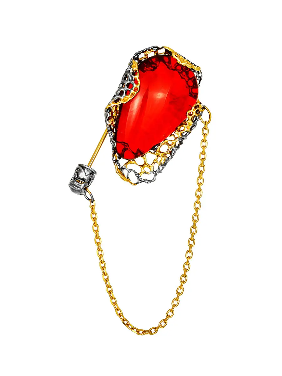 картинка Шикарная яркая брошь «Версаль» с алым янтарём в онлайн магазине