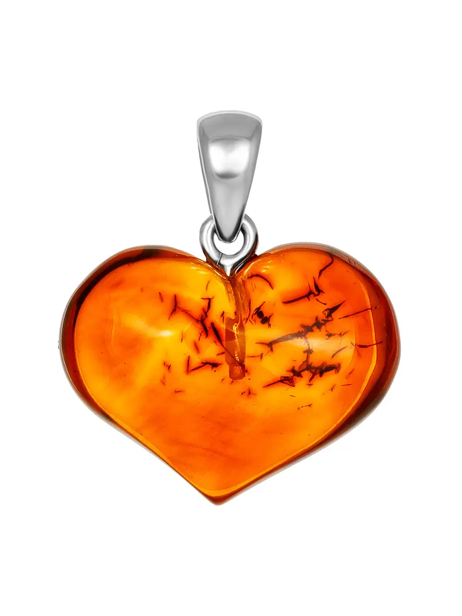 картинка Подвеска-сердце из натурального цельного янтаря коньячного цвета в онлайн магазине