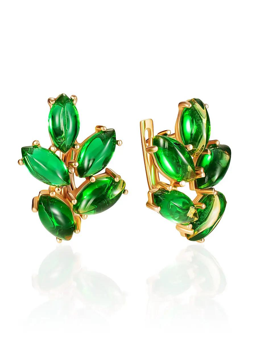 картинка Нарядные серьги с изумрудным янтарём «Папоротник» в онлайн магазине