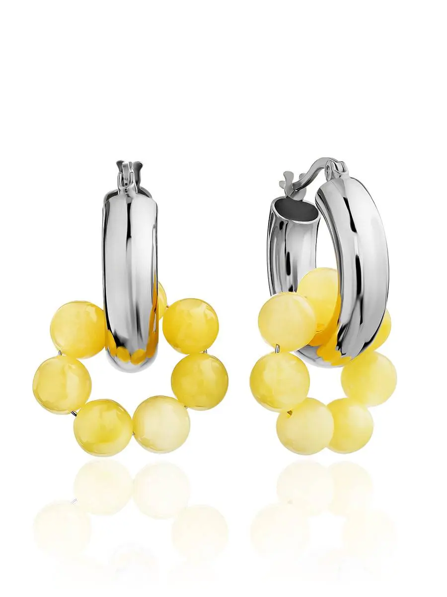 картинка Стильные серьги-кольца из серебра и янтаря Palazzo от  ifamore™ в онлайн магазине