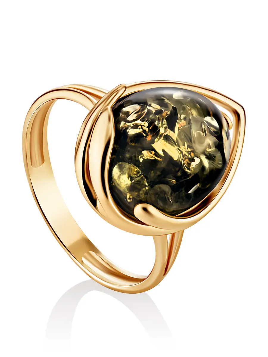 картинка Золотое кольцо «Селена» со вставкой зелёного янтаря в онлайн магазине