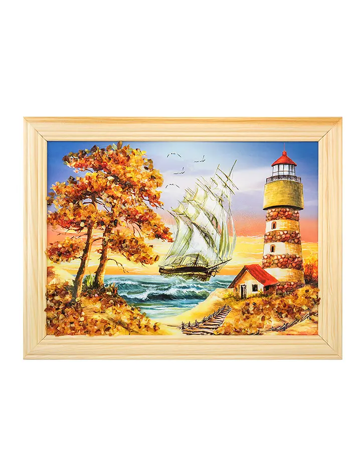 картинка Яркий морской пейзаж с натуральным балтийским янтарём 17 (В) х 24 (Ш) в онлайн магазине