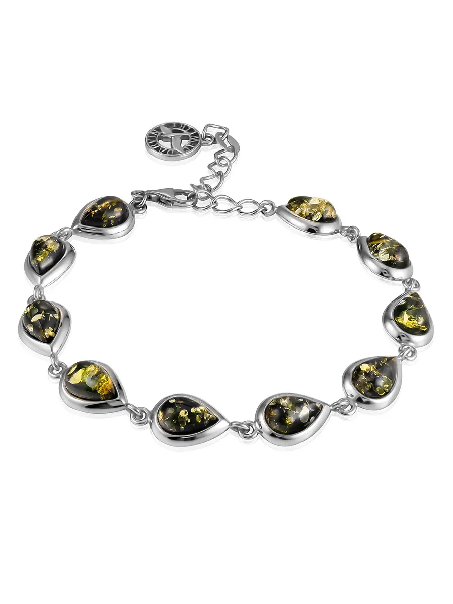 картинка Элегантный браслет с искрящимся зелёным янтарём «Корсика» в онлайн магазине