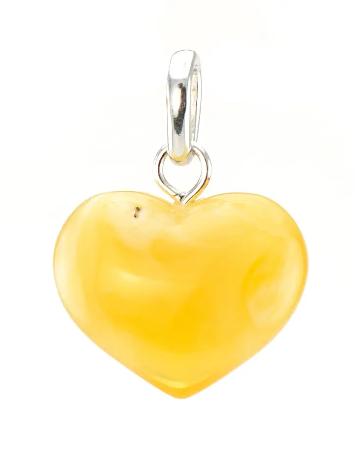 картинка Подвеска в форме сердца из цельного текстурного янтаря медового цвета в онлайн магазине