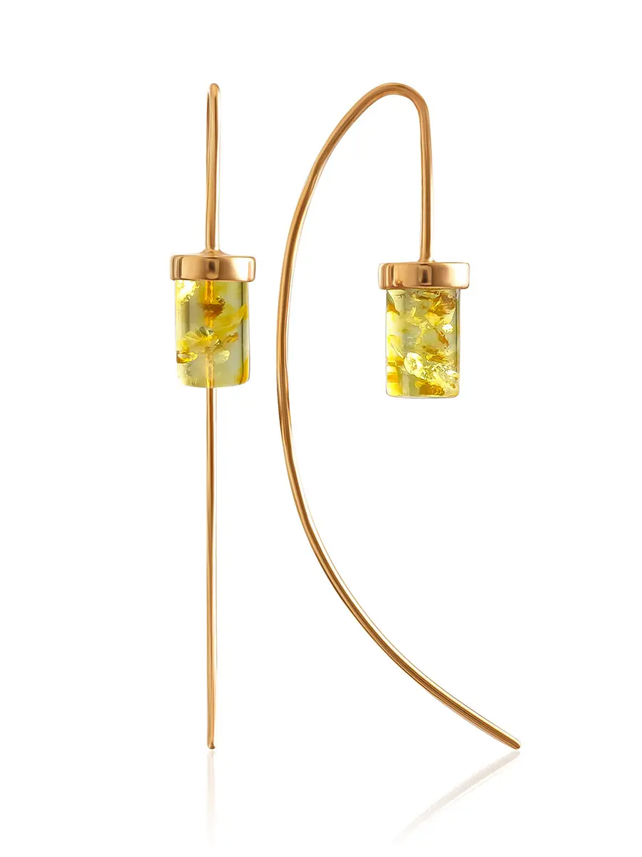 картинка Позолоченные серьги-крючки с лимонным янтарём «Скандинавия» в онлайн магазине