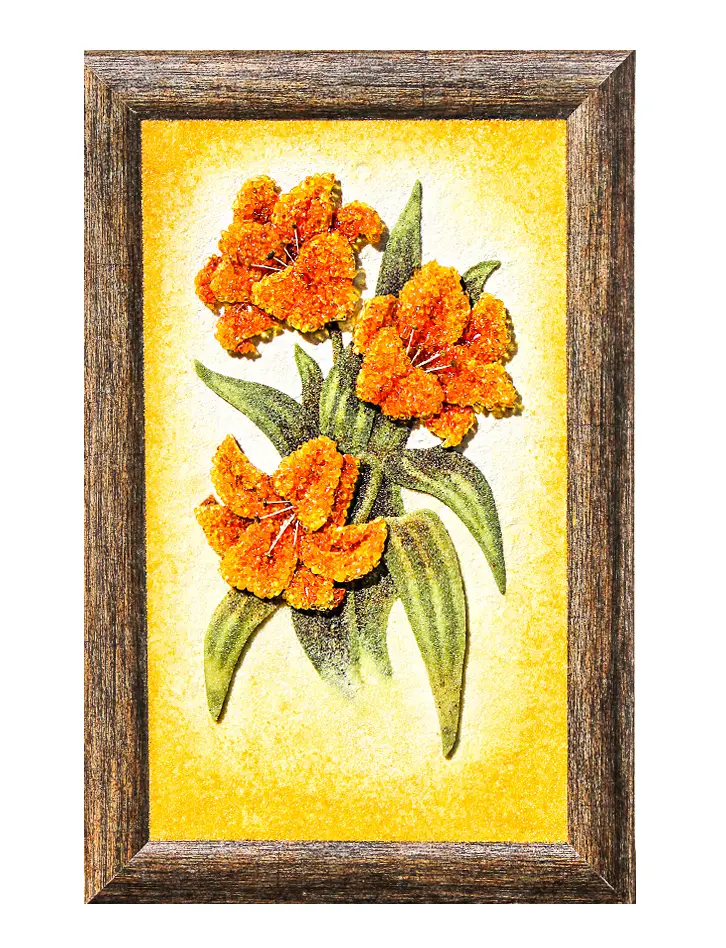 картинка Панно из натурального янтаря «Цветы. Лилии» в онлайн магазине