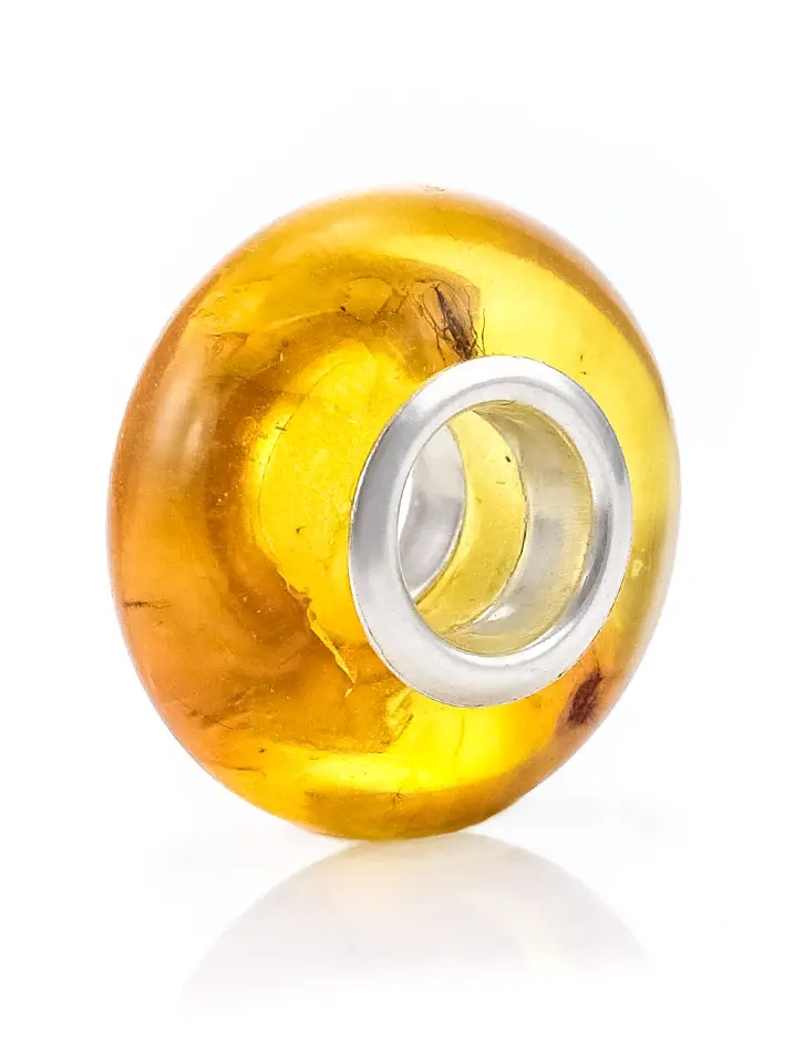 картинка Бусина-шарм из натурального лимонного янтаря с инклюзом насекомого в онлайн магазине