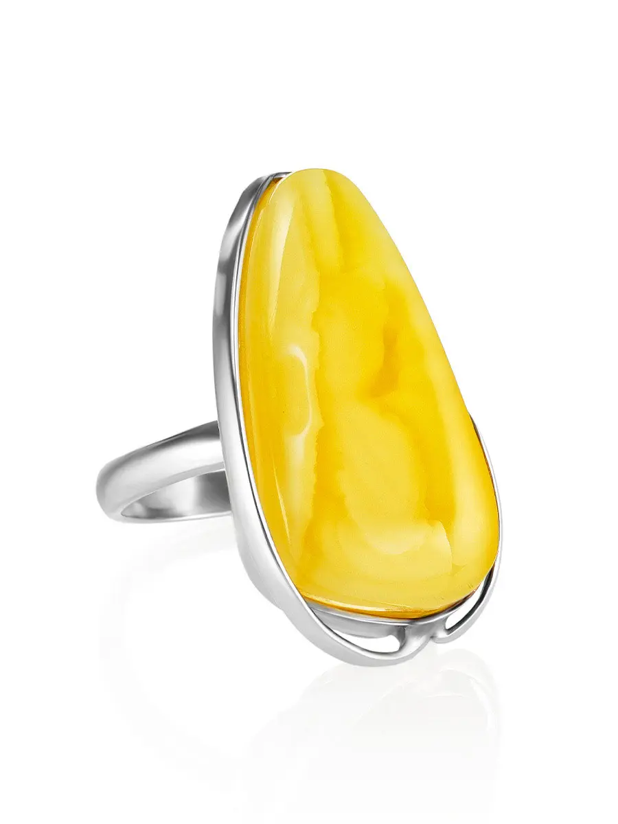 картинка Кольцо с натуральным текстурным янтарем медового цвета «Лагуна» в онлайн магазине