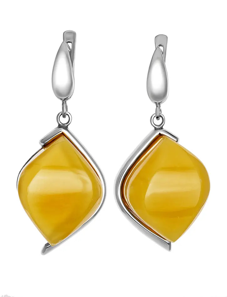 картинка Серьги из серебра и натурального янтаря медового цвета «Глянец» в онлайн магазине