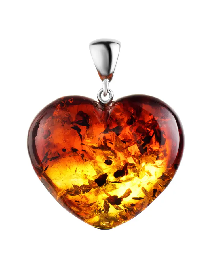 картинка Красивый градиентный кулон в форме сердца из натурального янтаря в онлайн магазине