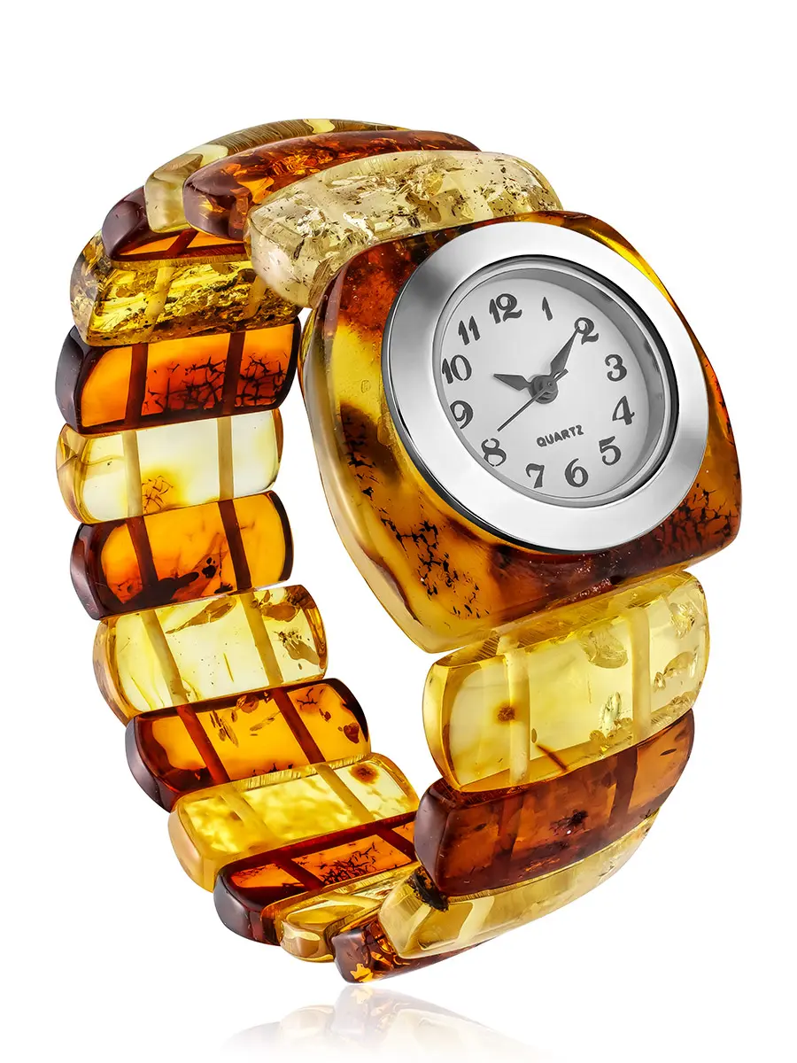 картинка Наручные часы с браслетом из натурального янтаря с красивой текстурой в онлайн магазине